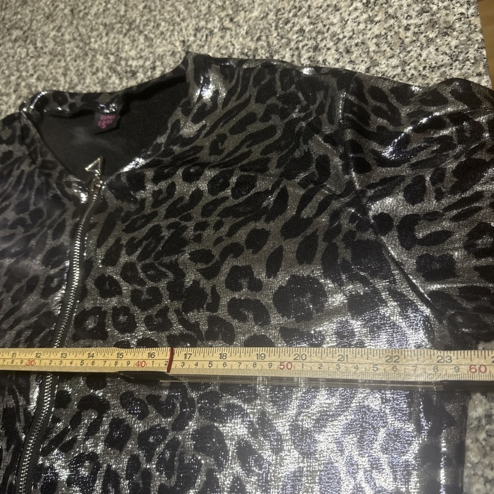 Rebel Raven Women's Full Zip Jacket Sheer Navy Silver Leopard Sz M Trendy - Picture 7 of 12